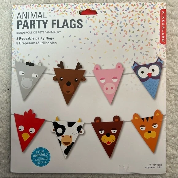 ☀️2/$14☀️Kikkerland Reusable Animal Party Flags - 6' Long - Picture 1 of 5
